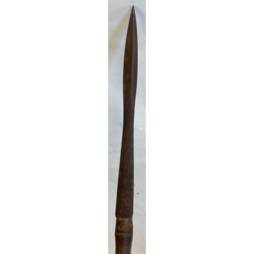 411 - Early 20th Century Bamboo Hunting Spear With Cast Iron Spear Point Along With A Heavy Cast Lead Kill... 