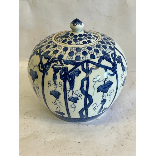 418 - Chinese Blue And White Lidded Jar. 20 cms High.