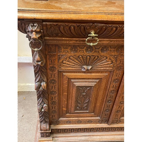 38 - Antique Continental Hunt Cabinet With Coloured Glass Door Panels Along With Carved Decoration To Inc... 