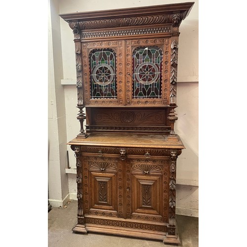 39 - Matching To Previous Lot Antique Continental Hunt Cabinet With Coloured Glass Door Panels Along With... 