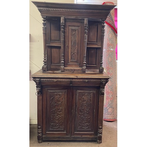 43 - Continental Renaissance Revival Cupboard With Carved Wood Decoration. 110 x 51 x 200 cms