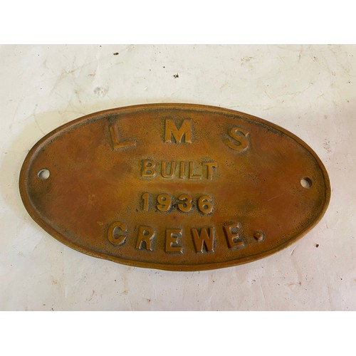 424 - Brass Railway Build Plate. L.M.S Built  1936 Crewe