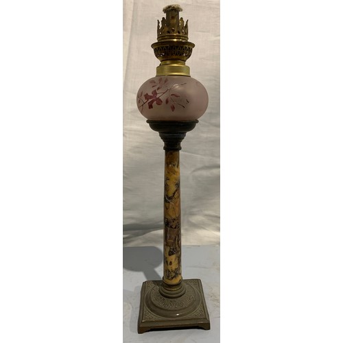 232 - C1920 Oil Lamp With Sienna Marble Column