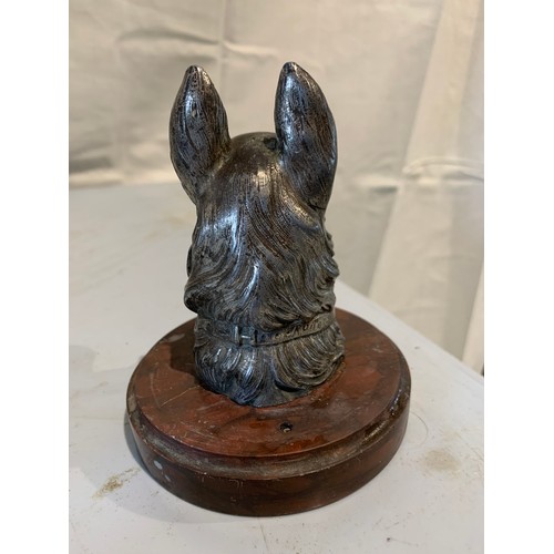 220 - Vintage Car Mascot Ornament In The Shape Of An Alsatian And Signed RuiTony On Red Marble Base