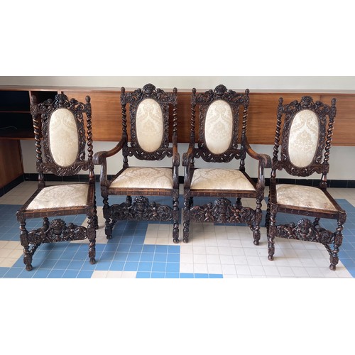 48 - Jacobean / Renaissance Revival Heavily Carved  With Cherub Decoration Chairs To Include To Elbow Cha... 