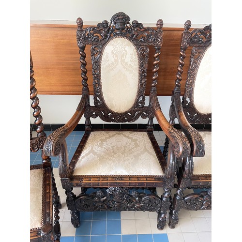 48 - Jacobean / Renaissance Revival Heavily Carved  With Cherub Decoration Chairs To Include To Elbow Cha... 