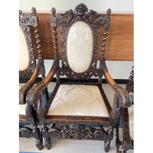 48 - Jacobean / Renaissance Revival Heavily Carved  With Cherub Decoration Chairs To Include To Elbow Cha... 