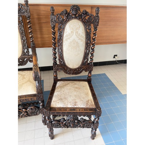 48 - Jacobean / Renaissance Revival Heavily Carved  With Cherub Decoration Chairs To Include To Elbow Cha... 