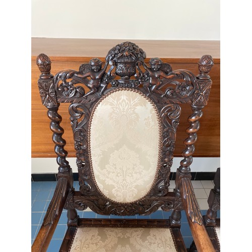 48 - Jacobean / Renaissance Revival Heavily Carved  With Cherub Decoration Chairs To Include To Elbow Cha... 