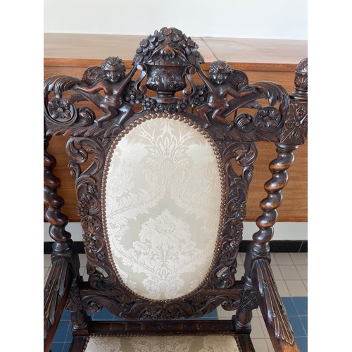 48 - Jacobean / Renaissance Revival Heavily Carved  With Cherub Decoration Chairs To Include To Elbow Cha... 