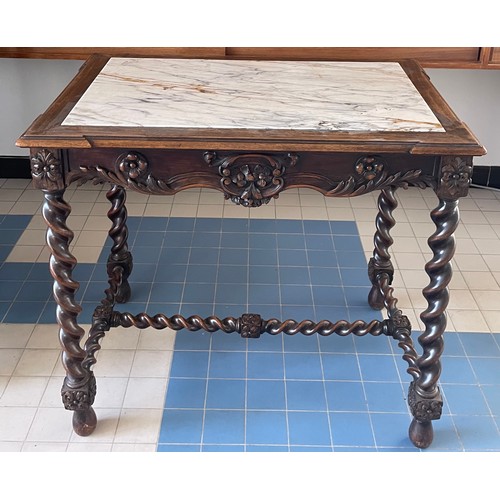 49 - Jacobean / Renaissance Revival Carved Table With Marble Top.