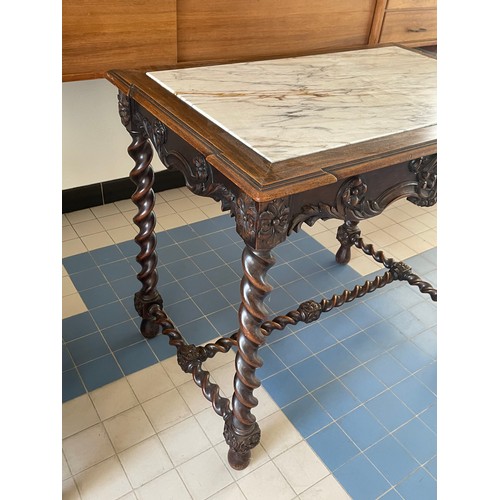 49 - Jacobean / Renaissance Revival Carved Table With Marble Top.