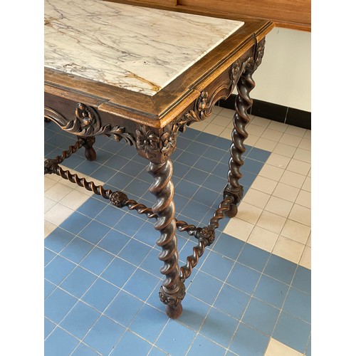 49 - Jacobean / Renaissance Revival Carved Table With Marble Top.