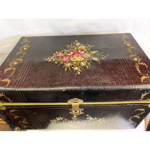 51 - Vintage Hand Painted Metal Travel Trunk. 77 x 57 x 42 cms