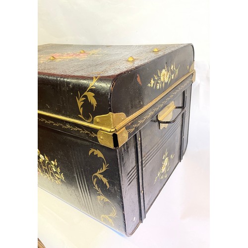 51 - Vintage Hand Painted Metal Travel Trunk. 77 x 57 x 42 cms