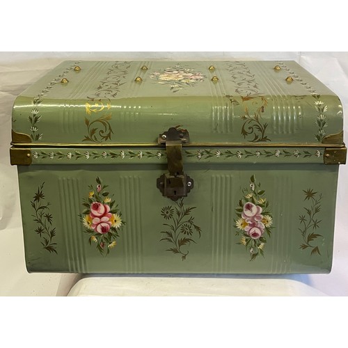 52 - Vintage Hand Painted Japanned Travel Trunk. 72 x 48 x 44 cms