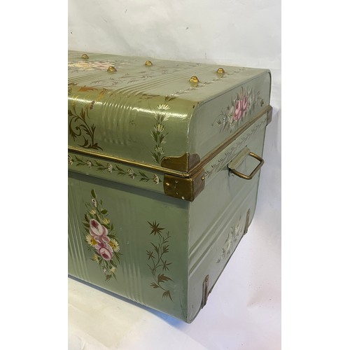 52 - Vintage Hand Painted Japanned Travel Trunk. 72 x 48 x 44 cms