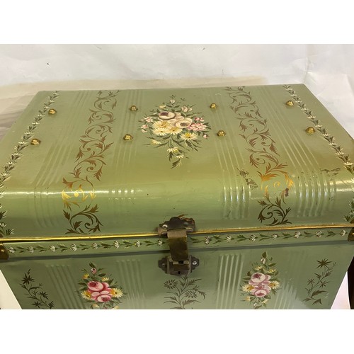 52 - Vintage Hand Painted Japanned Travel Trunk. 72 x 48 x 44 cms