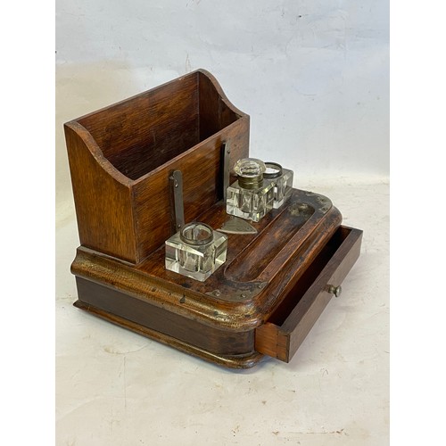 64 - Antique Desk Top Inkstand With Letter Rack. 29 x 23 x 22 cms