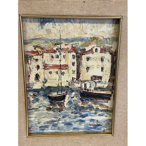 457 - Vintage Acrylic On Canvas Of A Harbour Scene Signed Bottom Right. 40 x 34 cms