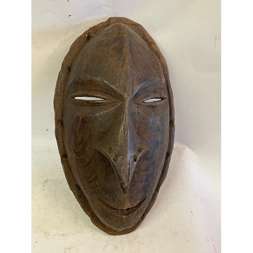 435 - African Hand Carved Tribal Face Mask. 35 cms High