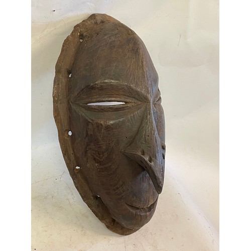 435 - African Hand Carved Tribal Face Mask. 35 cms High