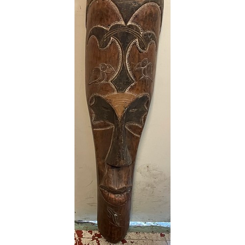 436 - Large African Hand Carved Tribal Face Mask. 108 cms High