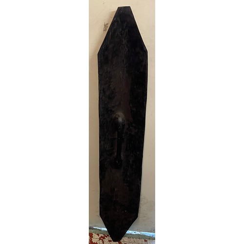 437 - Large African Hand Carved Hand Held Shield . 123  cms High