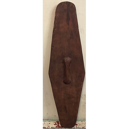 441 - Large African Hand Carved Tribal Hand Held Shield. 106 cms High