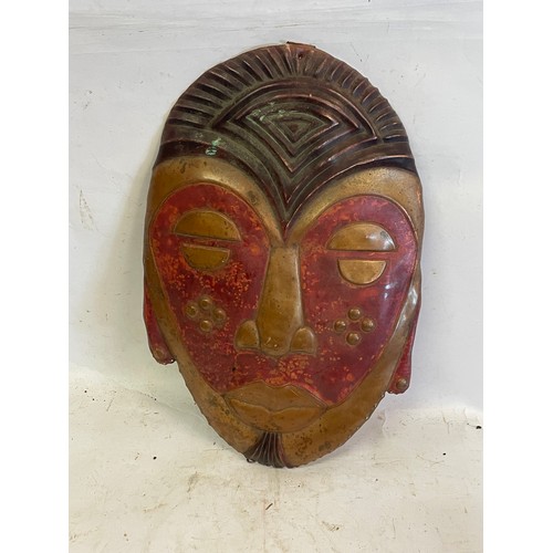 446 - Copper African Tribal Face Mask. 35 cms