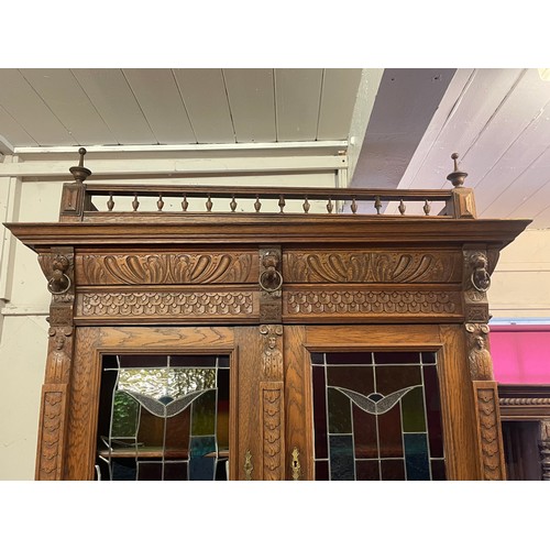 56 - Large Continental Two Piece Glazed Top Unit With Carved Decoration . One Glass Panel Needs Attention... 