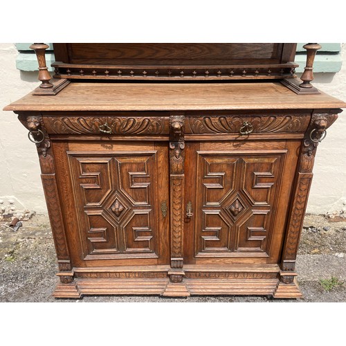 56 - Large Continental Two Piece Glazed Top Unit With Carved Decoration . One Glass Panel Needs Attention... 