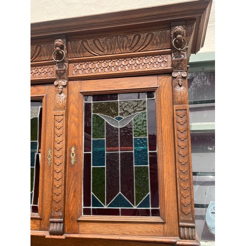 56 - Large Continental Two Piece Glazed Top Unit With Carved Decoration . One Glass Panel Needs Attention... 