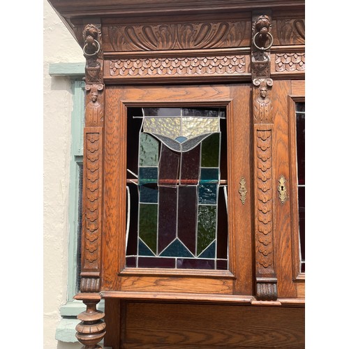 56 - Large Continental Two Piece Glazed Top Unit With Carved Decoration . One Glass Panel Needs Attention... 