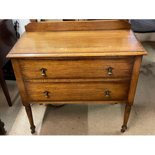 10A - Antique Oak Mirrored  Dressing Table On Casters. 90 x 43 x 147 cms