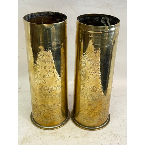 471 - Pair Of Decorated WW1 Trench Art Shells 23 cms High (2)