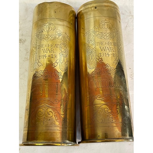 471 - Pair Of Decorated WW1 Trench Art Shells 23 cms High (2)