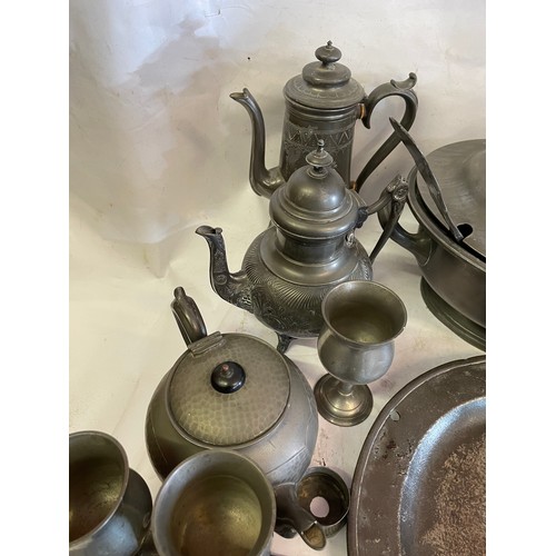 477 - Quantity Of Pewter To Include A Early Serving Plate Tureen Etc  Box.