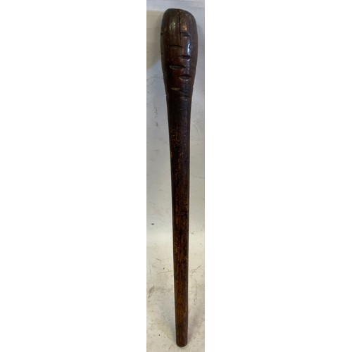 479 - Vintage Maasai Spear Tip Along With A Fighting Club As Found.(2) Spear Tip Measures 73 cms