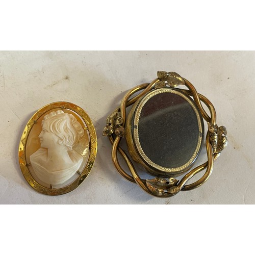 483 - A Gold Coloured Untested Cameo Along With A Similar Brooch (2)