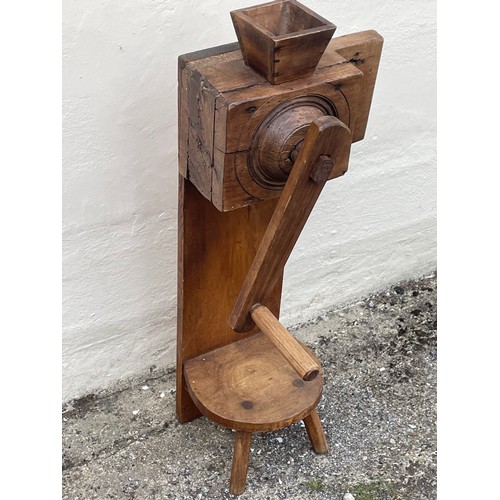 485 - Antique Wood Hand Crank Flour / Grain Grinder 88 cms High