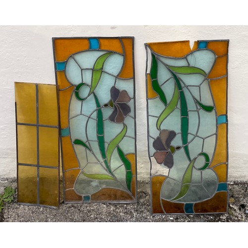 486 - Three Lead And Stained Glass Panels. Largest 79 x 34 cms (3)