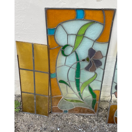 486 - Three Lead And Stained Glass Panels. Largest 79 x 34 cms (3)