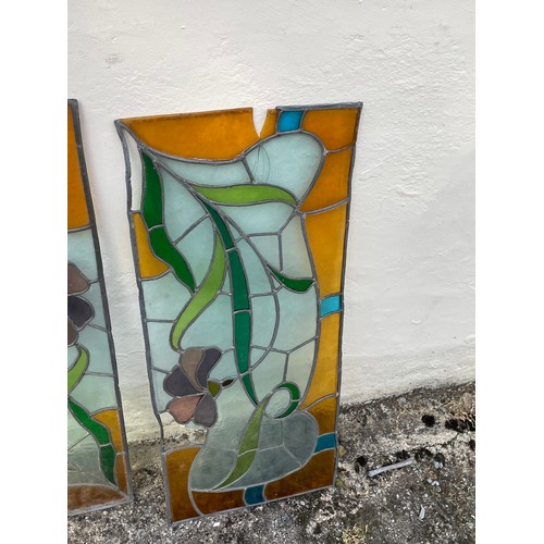 486 - Three Lead And Stained Glass Panels. Largest 79 x 34 cms (3)