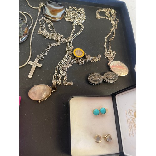 489 - Various Interesting Items To Include A Silver Cross And Chain Silver Hallmarked Pendant Earrings Ban... 