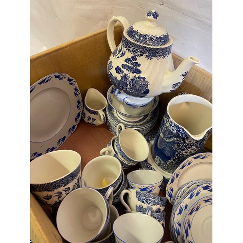 501 - Quantity Of Blue And White Ceramics. (Two Shelves)