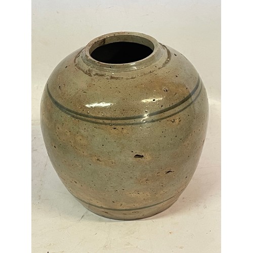 119 - Antique Chinese Blue And White Stoneware  Ginger Jar. 15 cms High