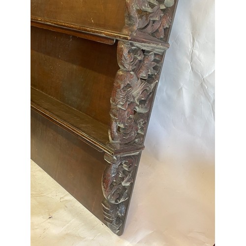 96 - Antique Wall Mounted Shelf With Carved Wood Decoration. 91 x 84 cms