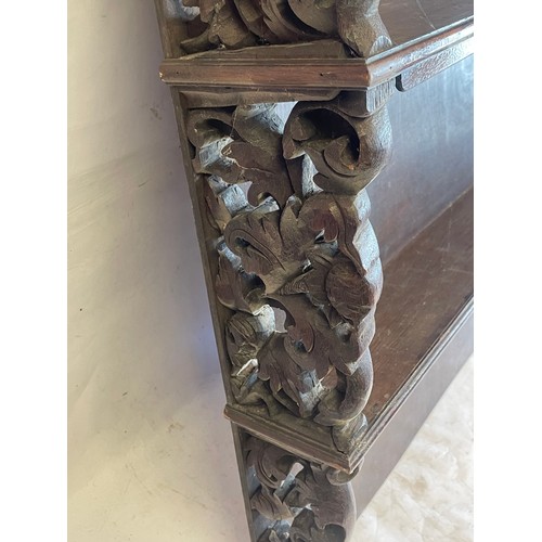 96 - Antique Wall Mounted Shelf With Carved Wood Decoration. 91 x 84 cms