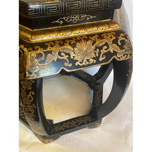 8 - Chinese Black Lacquered With Hand Painted Dragon Decoration Side Table. 56 x 46 cms